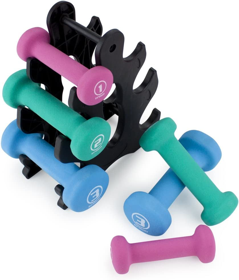 Neoprene Dumbbell Set with Rack - 1, 2, and 3 Lbs Hand Weights for Home and Outdoor Use