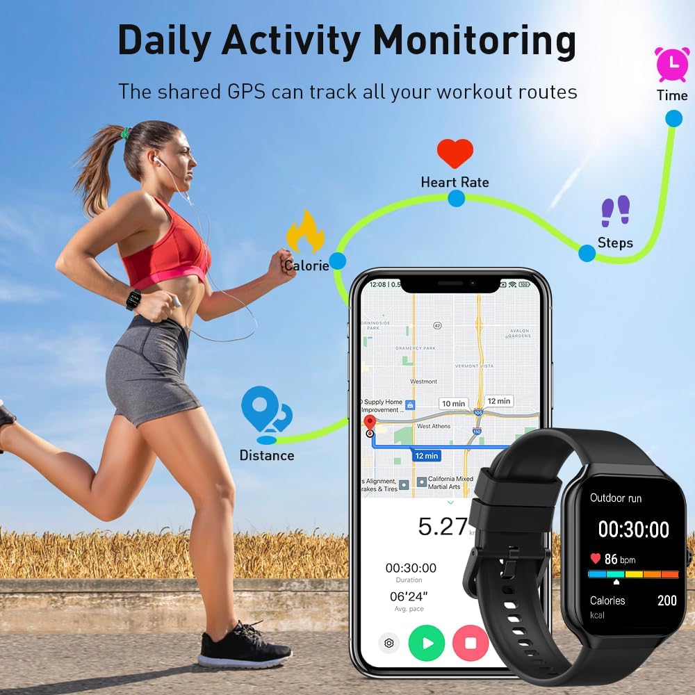 2025 New Smart Watch for Men & Women - 1.96" HD Fitness Tracker with Call Function, 110+ Sport Modes, Heart Rate & Sleep Monitor, IP68 Waterproof for Android & iOS