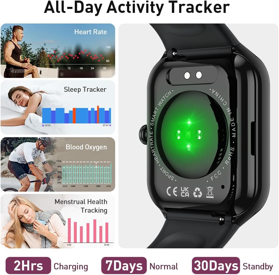 2025 New Smart Watch for Men & Women - 1.96" HD Fitness Tracker with Call Function, 110+ Sport Modes, Heart Rate & Sleep Monitor, IP68 Waterproof for Android & iOS