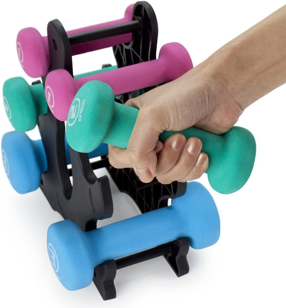 Neoprene Dumbbell Set with Rack - 1, 2, and 3 Lbs Hand Weights for Home and Outdoor Use