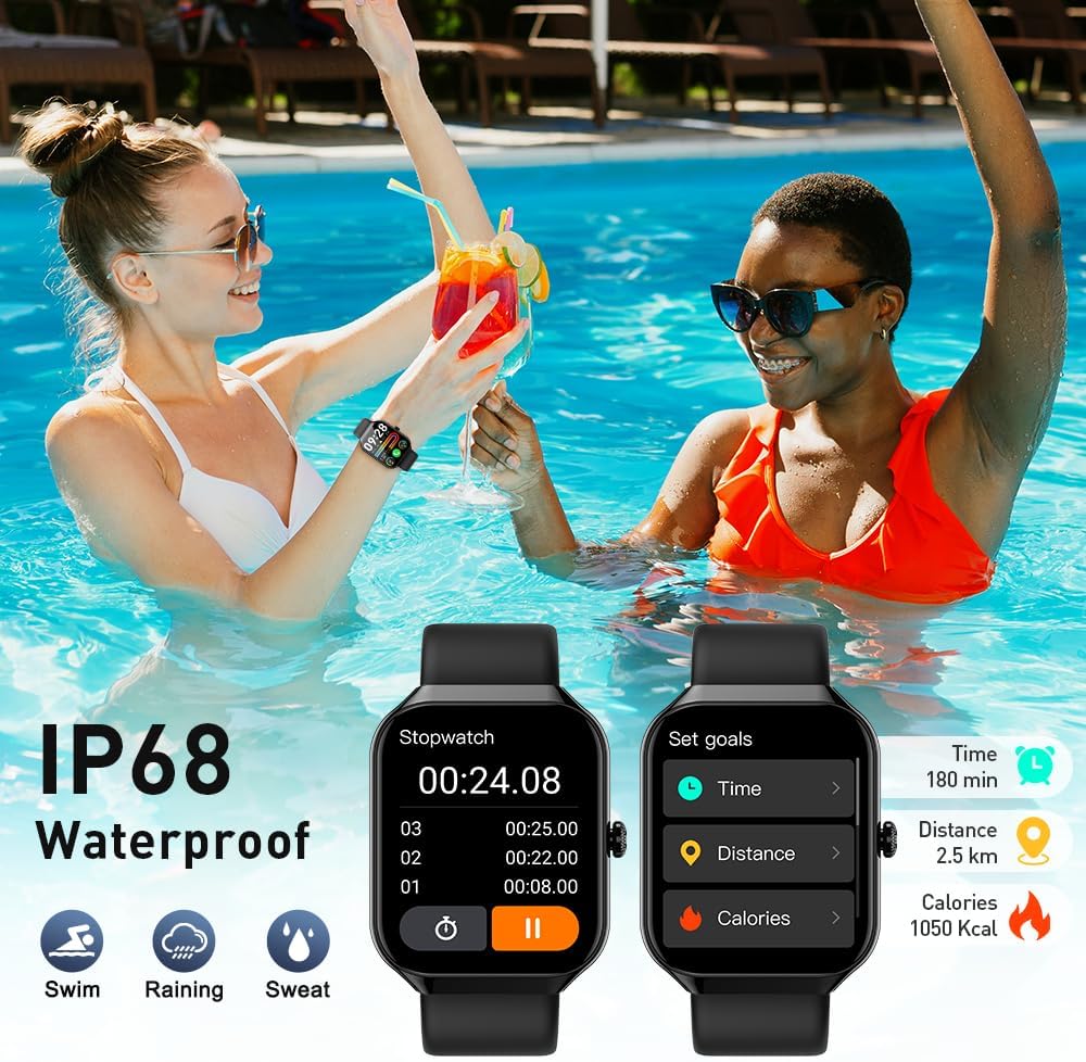 2025 New Smart Watch for Men & Women - 1.96" HD Fitness Tracker with Call Function, 110+ Sport Modes, Heart Rate & Sleep Monitor, IP68 Waterproof for Android & iOS