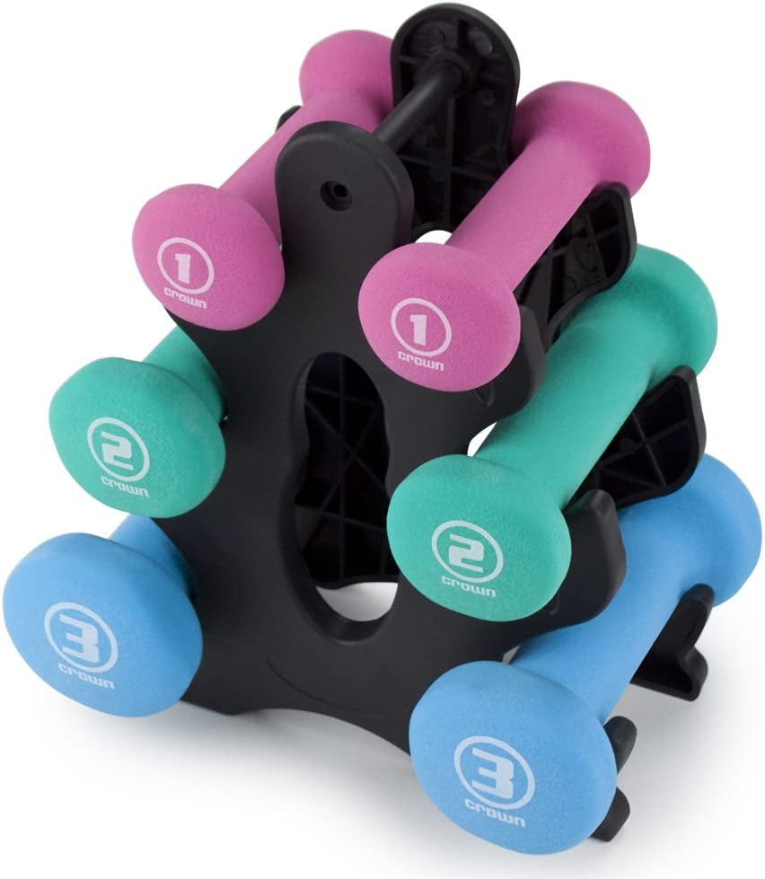 Neoprene Dumbbell Set with Rack - 1, 2, and 3 Lbs Hand Weights for Home and Outdoor Use